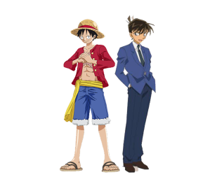 LuffyKudo Luffy and Shinichi Kudo standing side by side