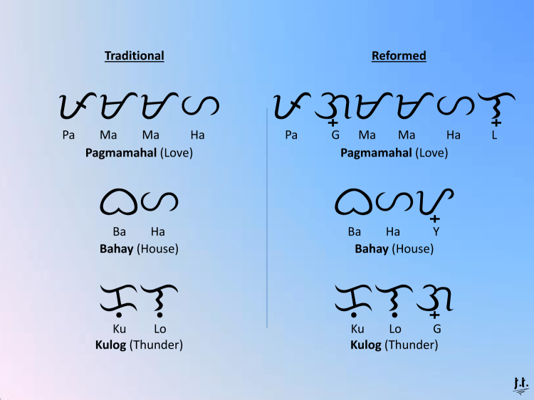 Comparing the traditional B17 and Reformed B17+ of Baybayin.