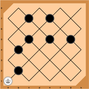 Filipino Checkers Draughts Dama Matrix Damahan Multiple Captures Disambiguation Vismin Board W:WKa1:Bb2,b4,c5,e5,g5,c7,e7 White King Seven Pawns Men LuffyKudo Jemierry J.I. Maglinte Jumawan